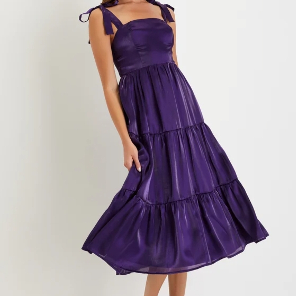 Lulus Purple Ruffled Tiered Midi Dress